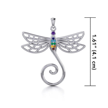 Dragonfly Silver Charm Holder Pendant with Chakra Gemstone TPD5097 - Jewelry